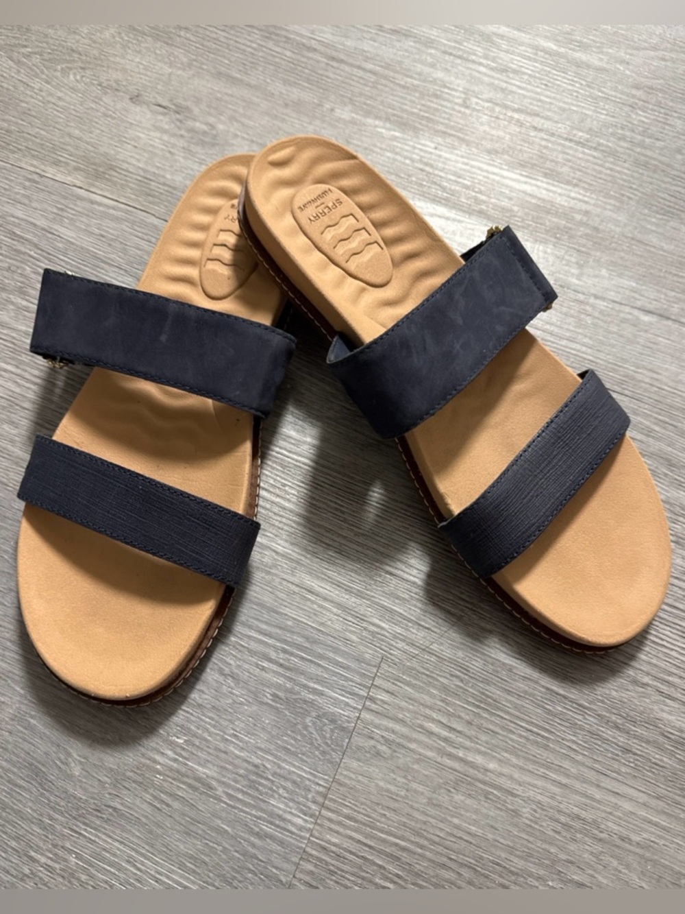 Sperry Plushwave Navy Leather Slide Sandals Women’s Size 12 Comfort Casual